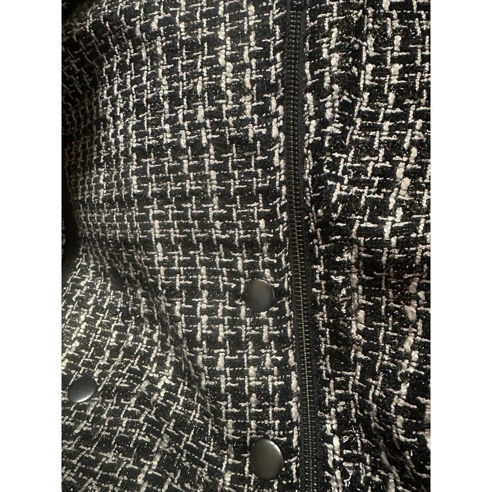 Revolve x House of Harlow Tweed Moto Zip Cropped Jacket XL Blk Wht Biker Chic - Picture 15 of 16